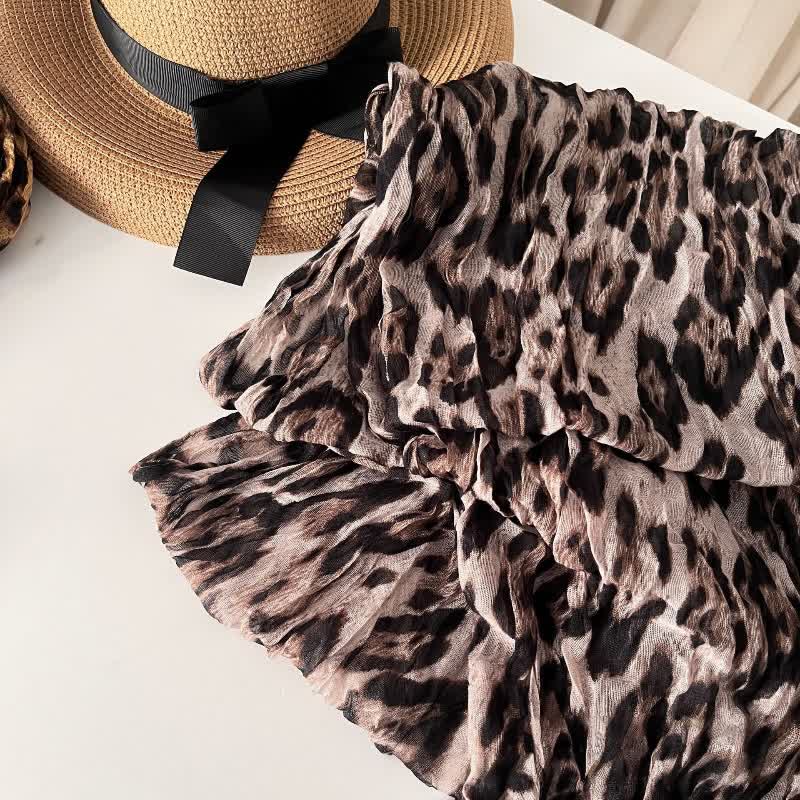Women's Leopard Print Pleated Cotton Linen Thin Autumn Scarf - Image 12