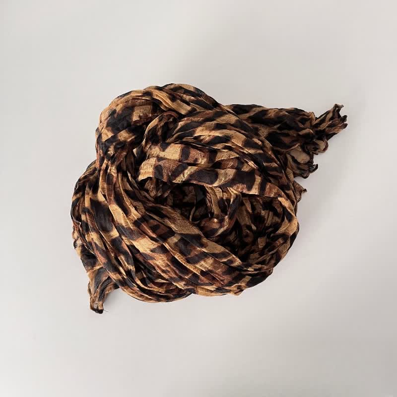 Women's Leopard Print Pleated Cotton Linen Thin Autumn Scarf - Image 5