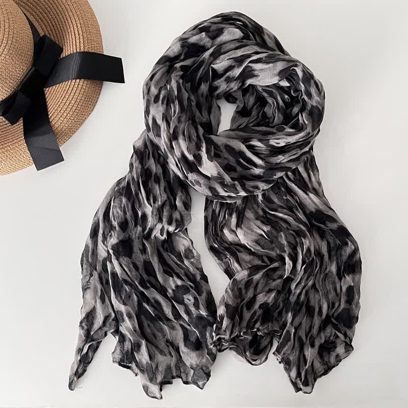 Women's Leopard Print Pleated Cotton Linen Thin Autumn Scarf - Image 7