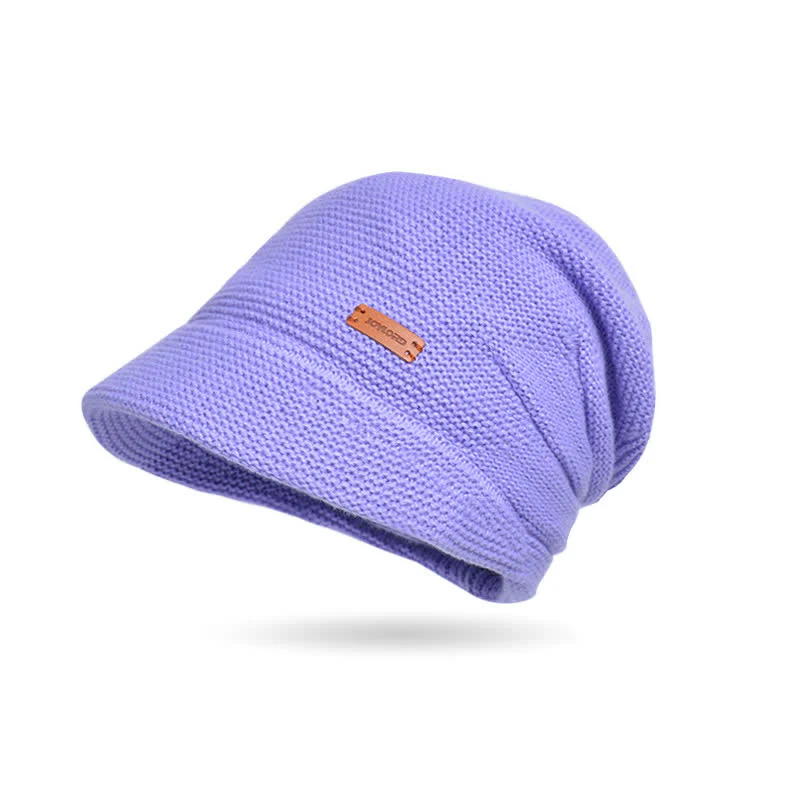 Women's Letter Patched Wide Brim Pile Knitted Hat - Image 11