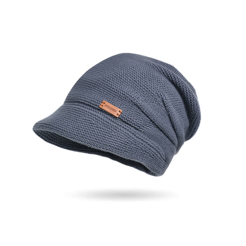 Women's Letter Patched Wide Brim Pile Knitted Hat - Image 12
