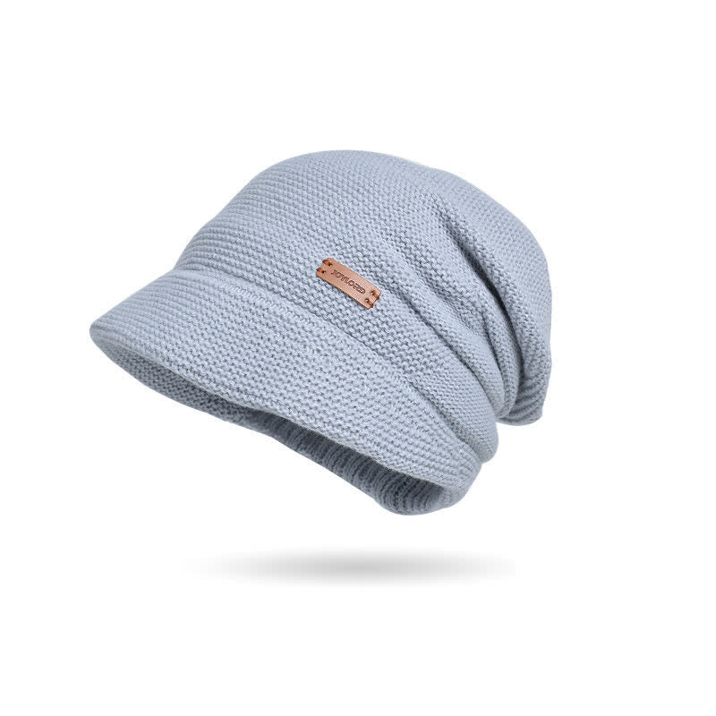 Women's Letter Patched Wide Brim Pile Knitted Hat - Image 13