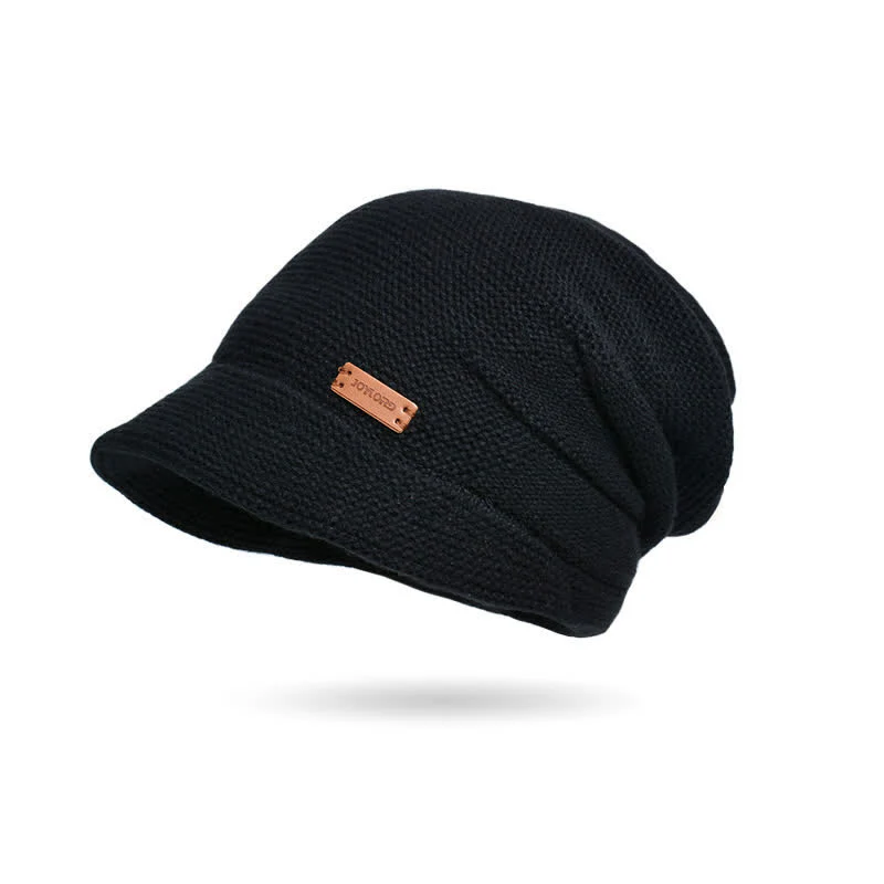 Women's Letter Patched Wide Brim Pile Knitted Hat - Image 3