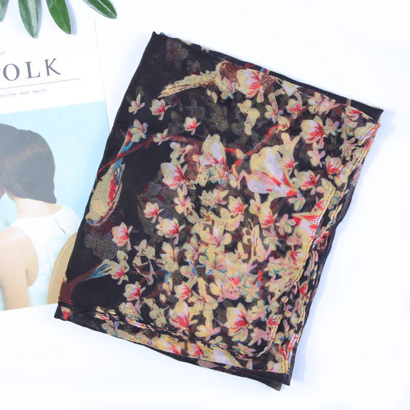 Women's Lightweight Blooming Floral Birds Scarf - Image 9