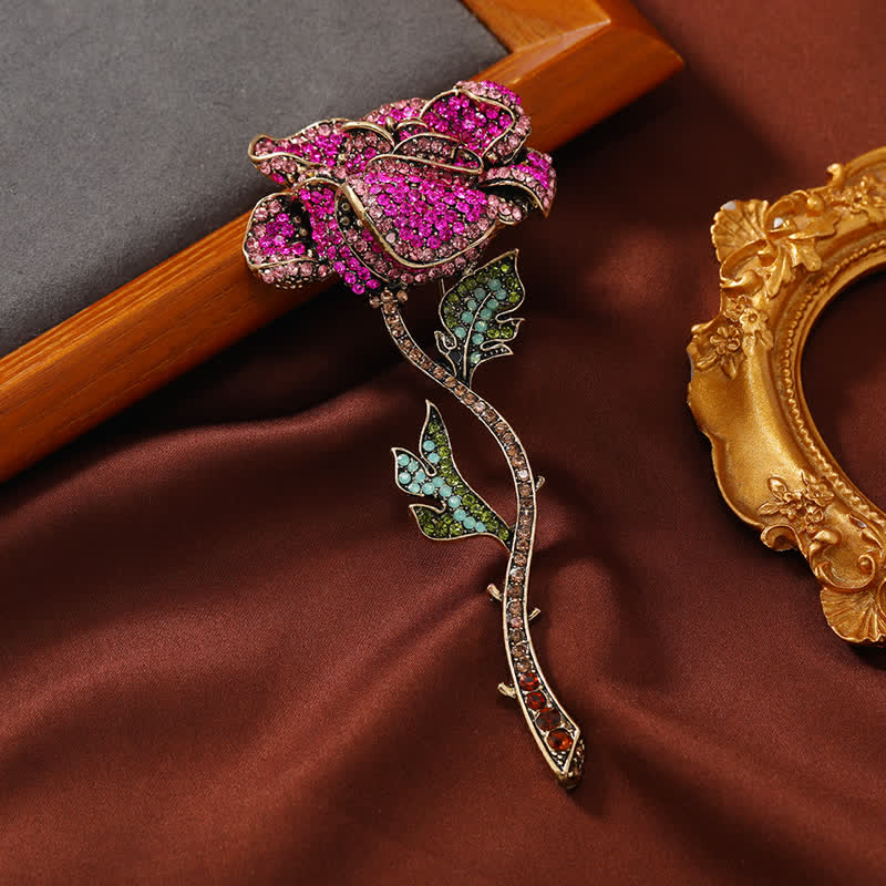 Women's Long Branch Rose Rhinestone Brooch - Image 4