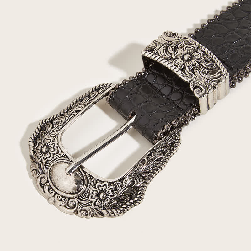 Women's Macrame Edge Crocodile Print Leather Belt - Image 2