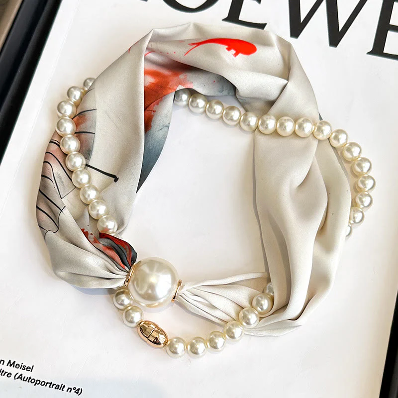 Women's Magnetic Clasp Artificial Pearl Necklace Scarf - Image 11