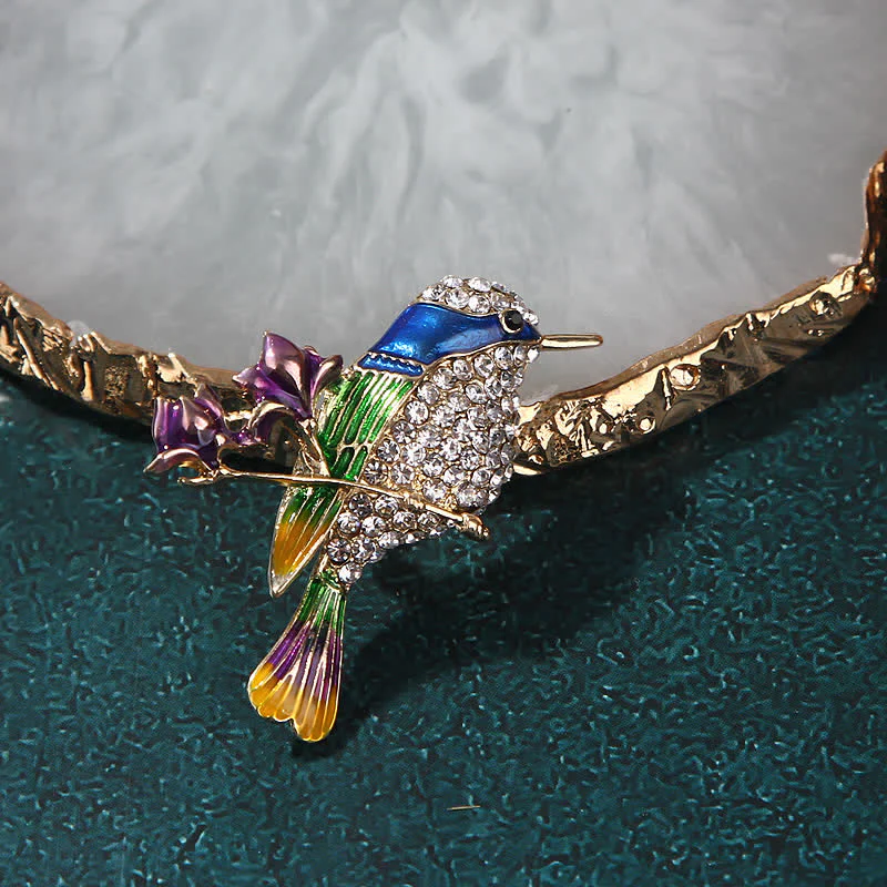 Women's Magpie Enamel Rose Bird Rhinestone Brooch - Image 3