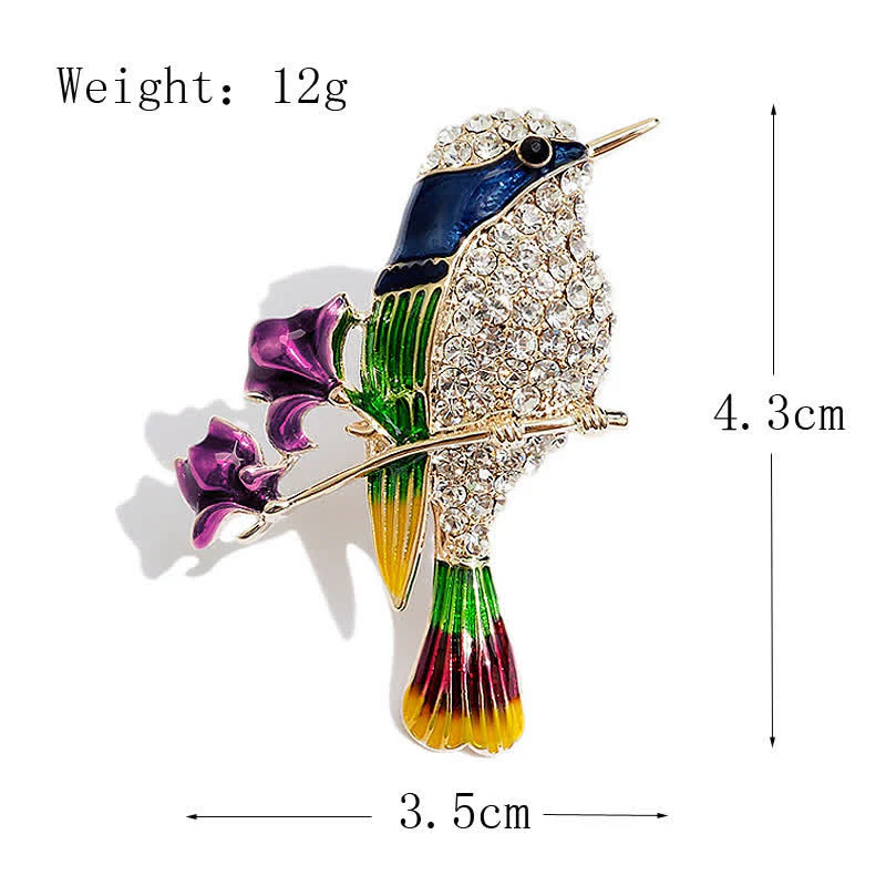 Women's Magpie Enamel Rose Bird Rhinestone Brooch - Image 6
