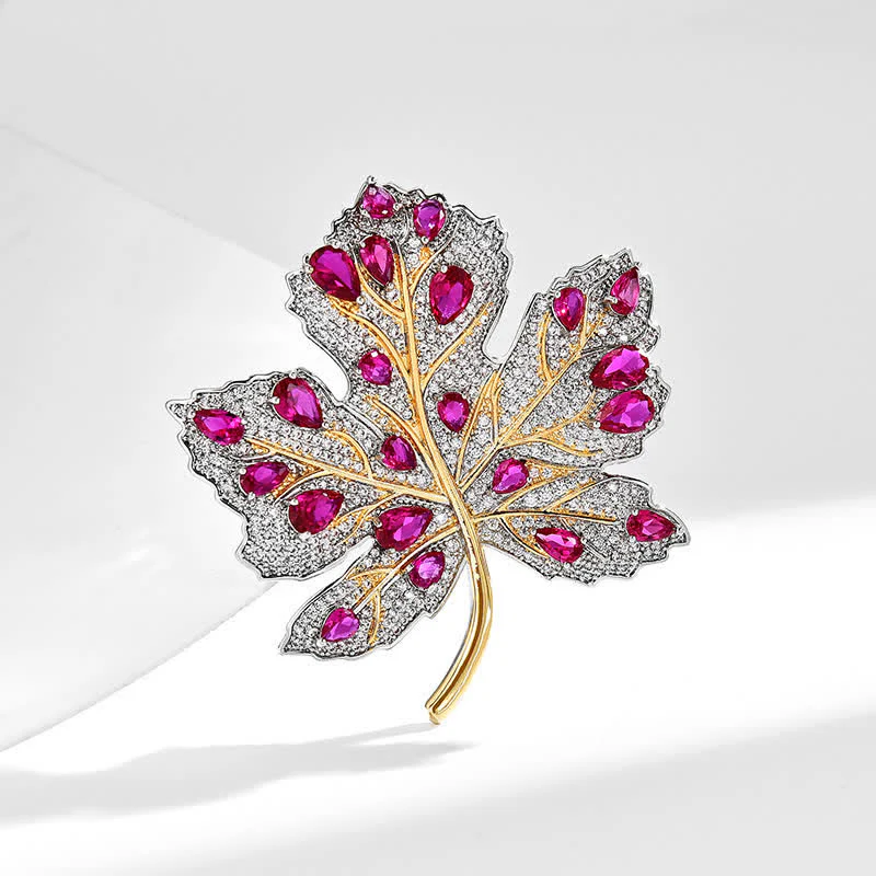 Women's Maple Leaf Pink & White Crystal Brooch - Image 4