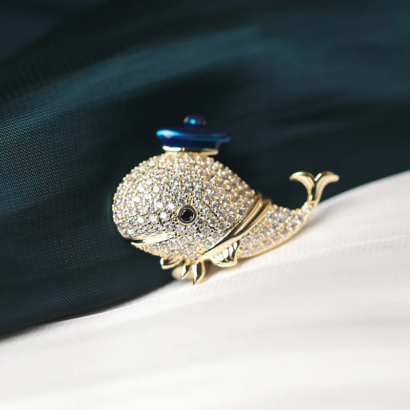 Women's Marine Rhinestone Whale Brooch - Image 6