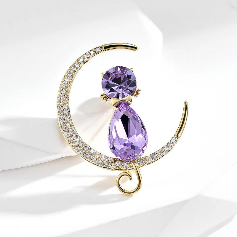 Women's Meniscus Moon Kitty Brooch - Image 2