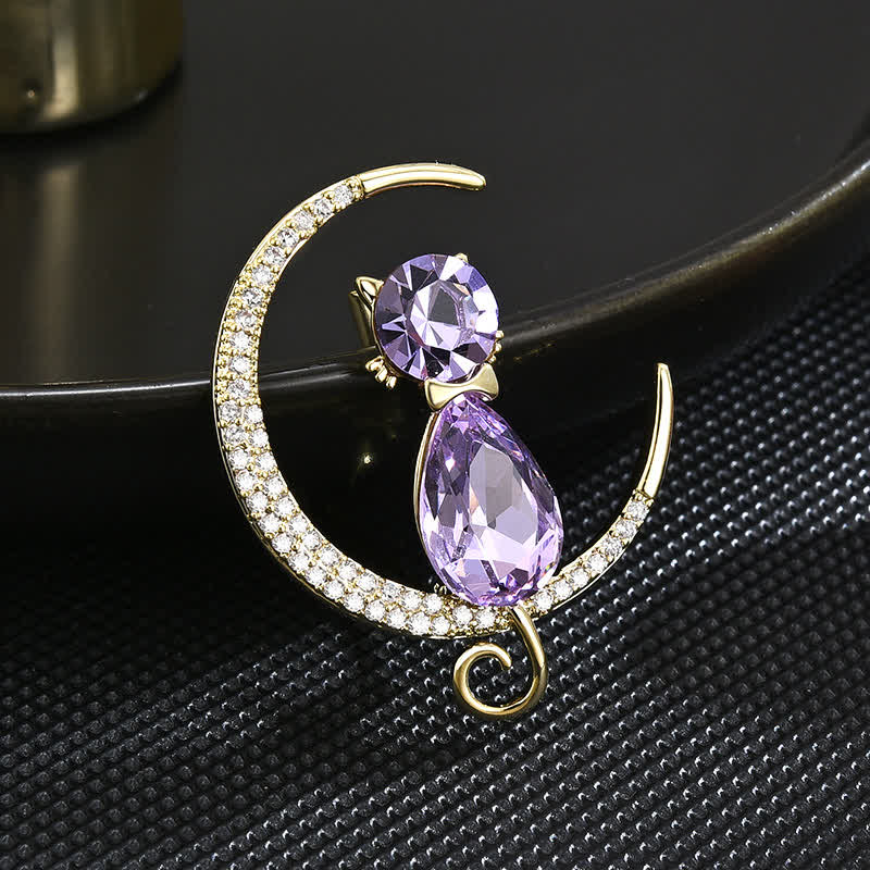 Women's Meniscus Moon Kitty Brooch - Image 3