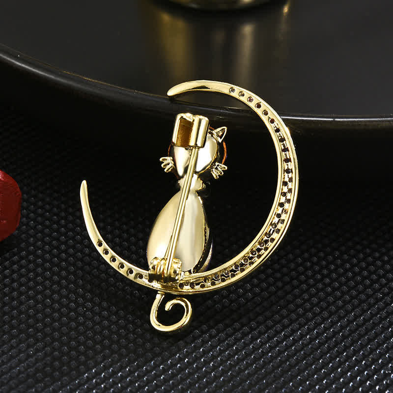 Women's Meniscus Moon Kitty Brooch - Image 4