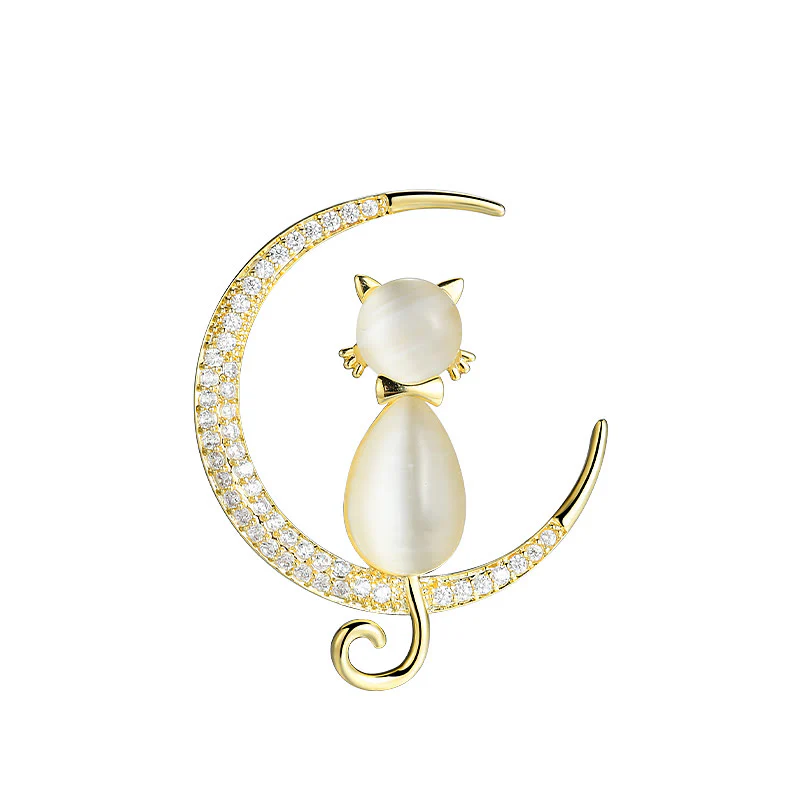 Women's Meniscus Moon Kitty Brooch - Image 5