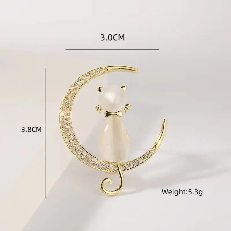 Women's Meniscus Moon Kitty Brooch - Image 8