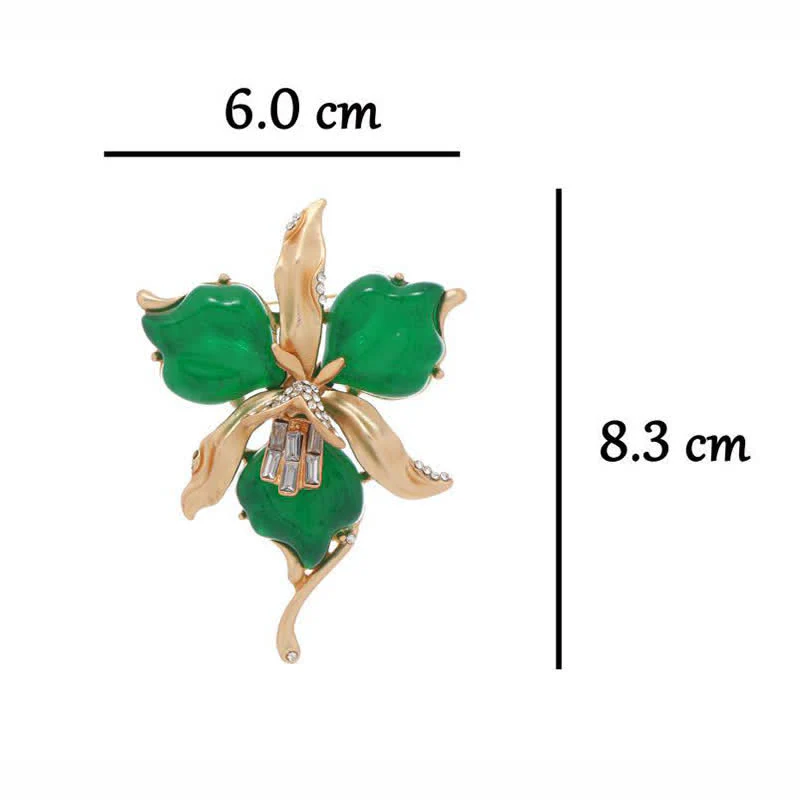 Women's Metallic Brass Orchid Resin Petal Flower Brooch - Image 8