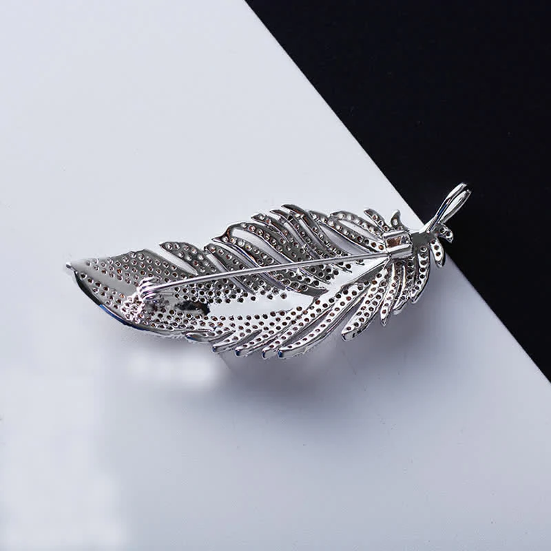 Women's Minimalist Silver Zircon Feather Brooch - Image 4
