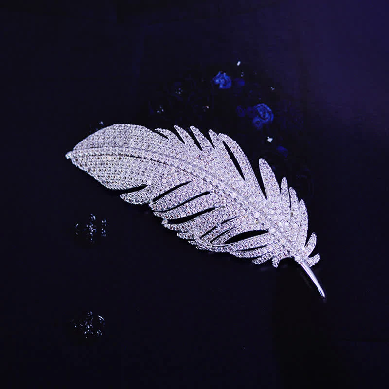 Women's Minimalist Silver Zircon Feather Brooch - Image 5