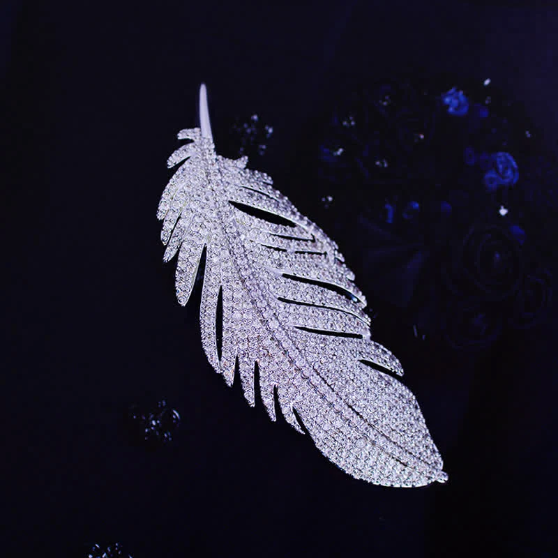 Women's Minimalist Silver Zircon Feather Brooch - Image 6