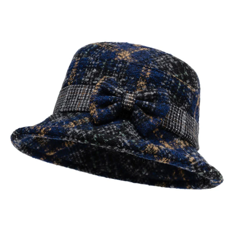Women's Mottled Texture Bowknot-Accented Wool Blend Bucket Hat - Image 10
