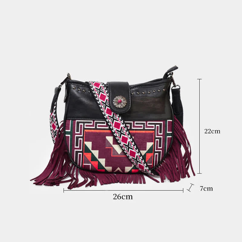 Women's Native Aztec Motifs Fringe Crossbody Bag - Image 6