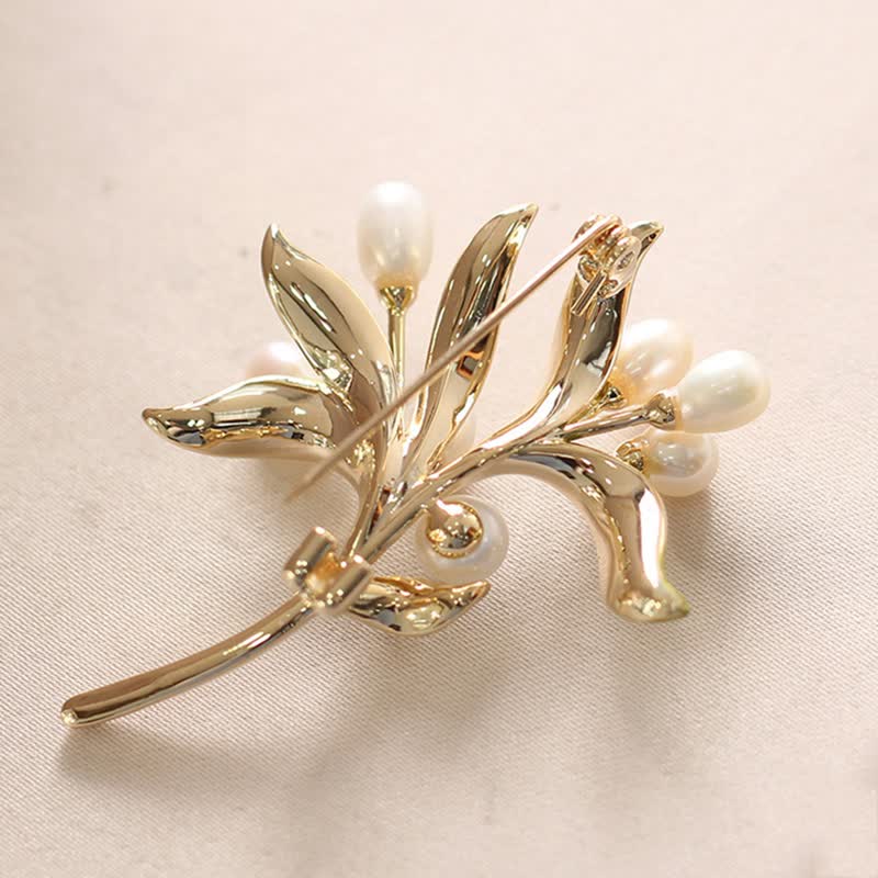 Women's Natural Pearl Olive Branch Brooch - Image 10