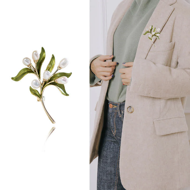 Women's Natural Pearl Olive Branch Brooch - Image 2