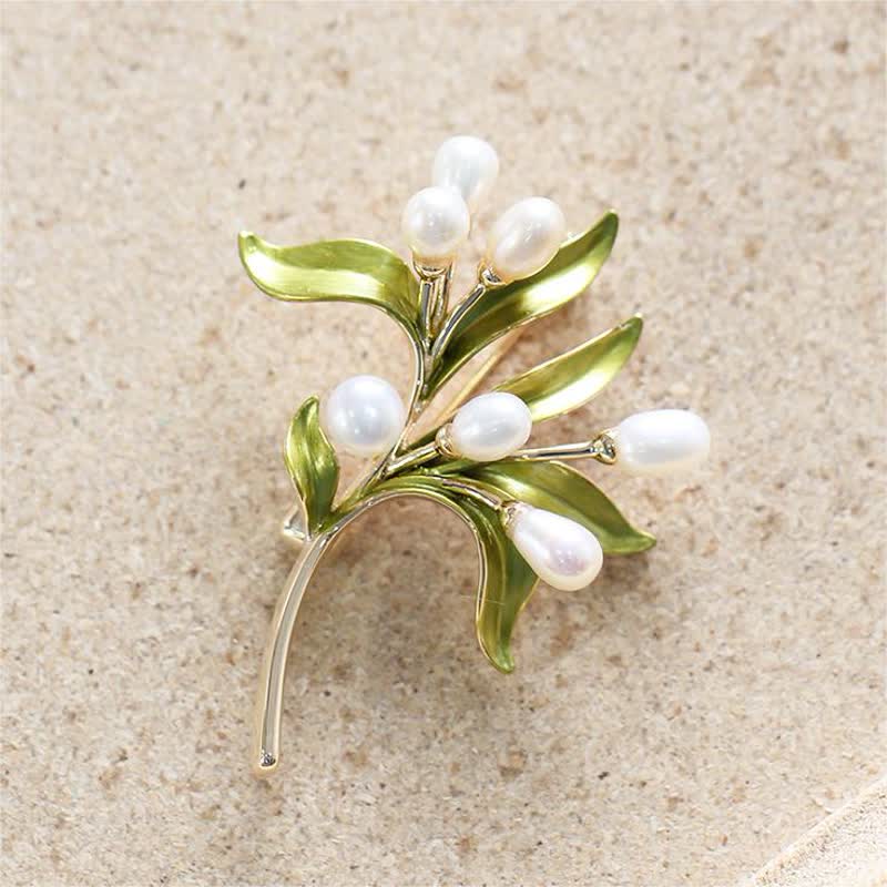 Women's Natural Pearl Olive Branch Brooch - Image 7
