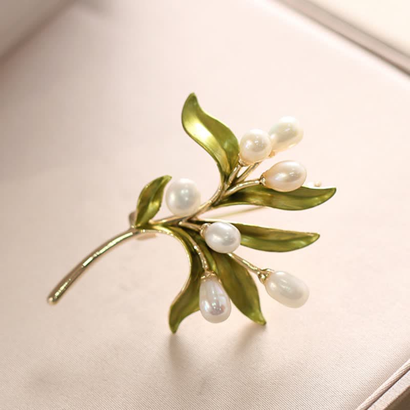 Women's Natural Pearl Olive Branch Brooch - Image 9