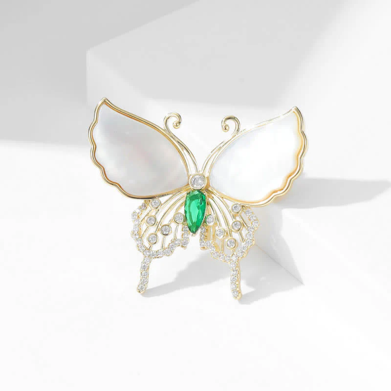 Women's Natural Shell Butterfly Brooch - Image 4