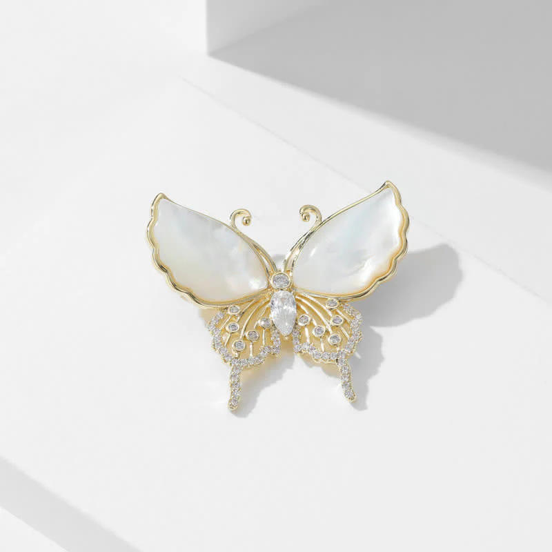 Women's Natural Shell Butterfly Brooch - Image 8