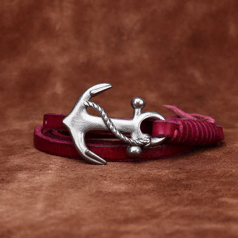 Women's Nautical Anchor Vintage Buckle Narrow Leather Belt - Image 13