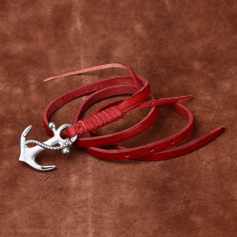 Women's Nautical Anchor Vintage Buckle Narrow Leather Belt - Image 15