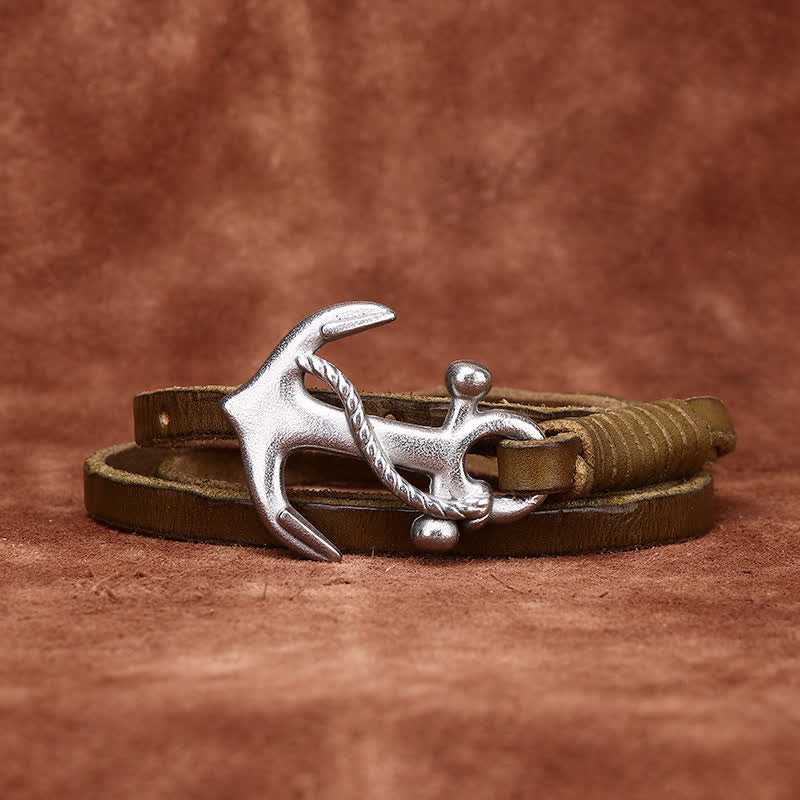Women's Nautical Anchor Vintage Buckle Narrow Leather Belt - Image 22