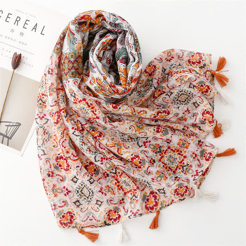 Women's Orange Bohemian Ethnic Beach Cape Scarf - Image 3