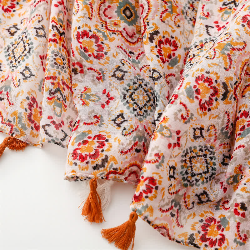 Women's Orange Bohemian Ethnic Beach Cape Scarf - Image 8