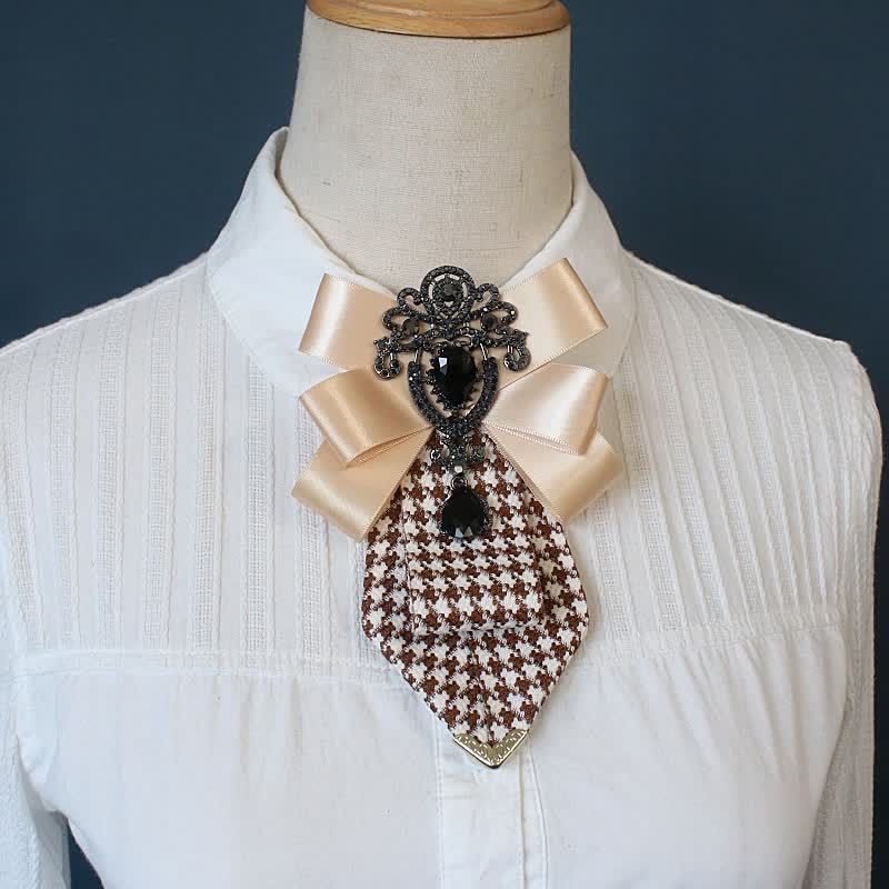 Women's Ornate Crystal & Houndstooth Pattern Necktie - Image 3