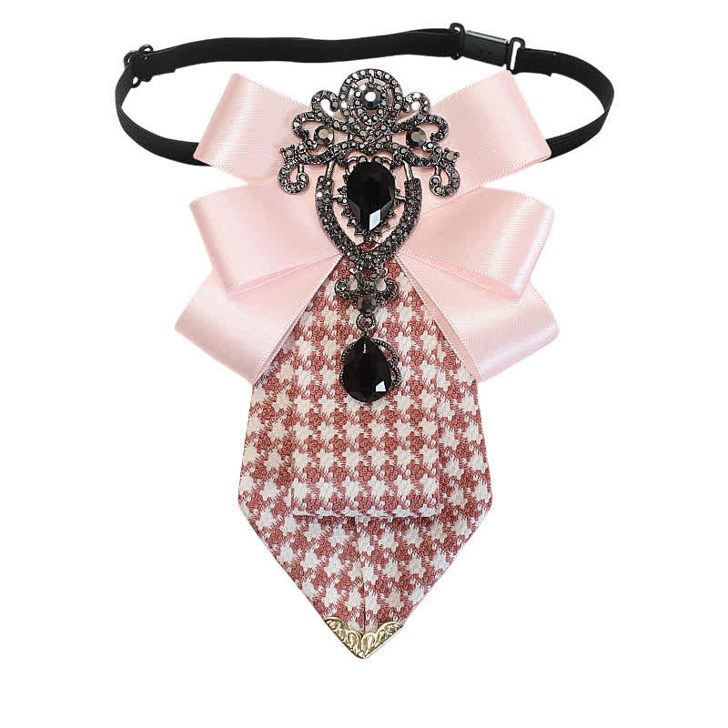Women's Ornate Crystal & Houndstooth Pattern Necktie - Image 6