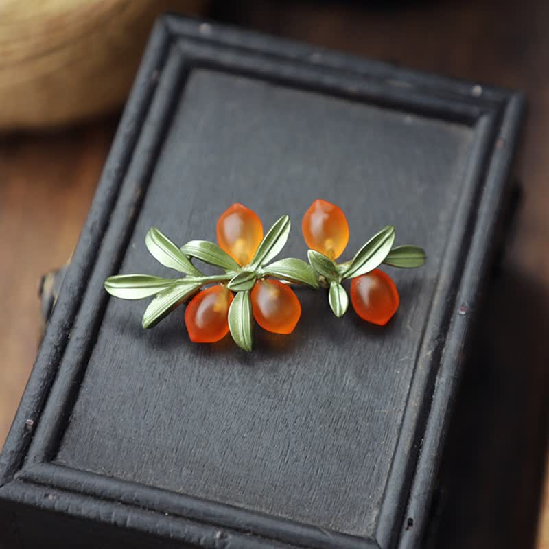 Women's Pastoral Orange Fruit Berry Brooch - Image 3