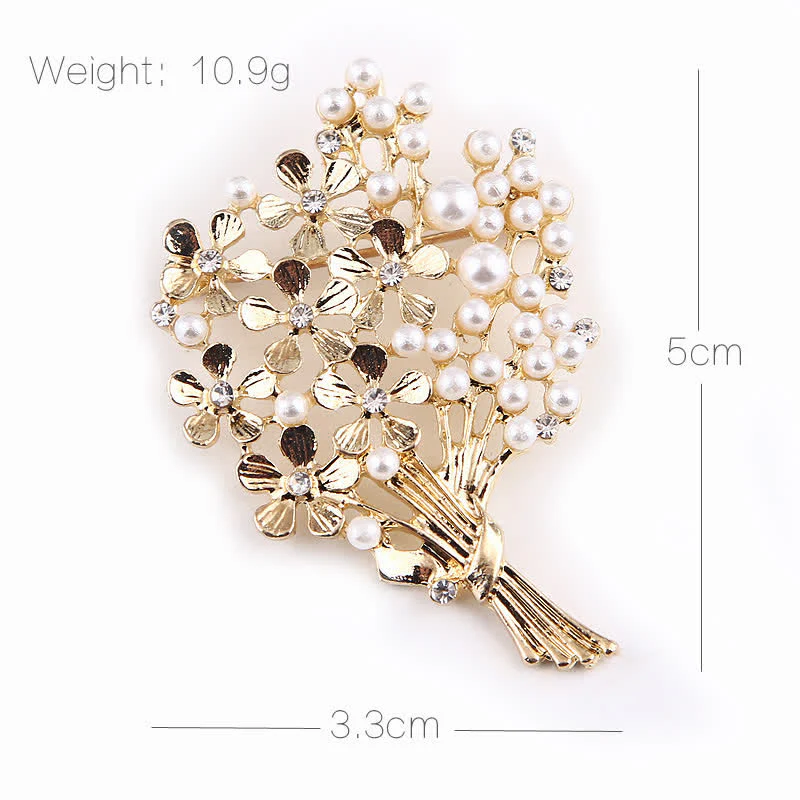 Women's Pearl Bouquet Of Gold Flowers Brooch - Image 3