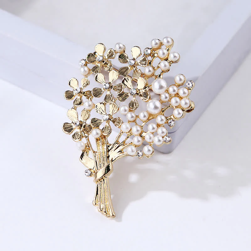 Women's Pearl Bouquet Of Gold Flowers Brooch - Image 4