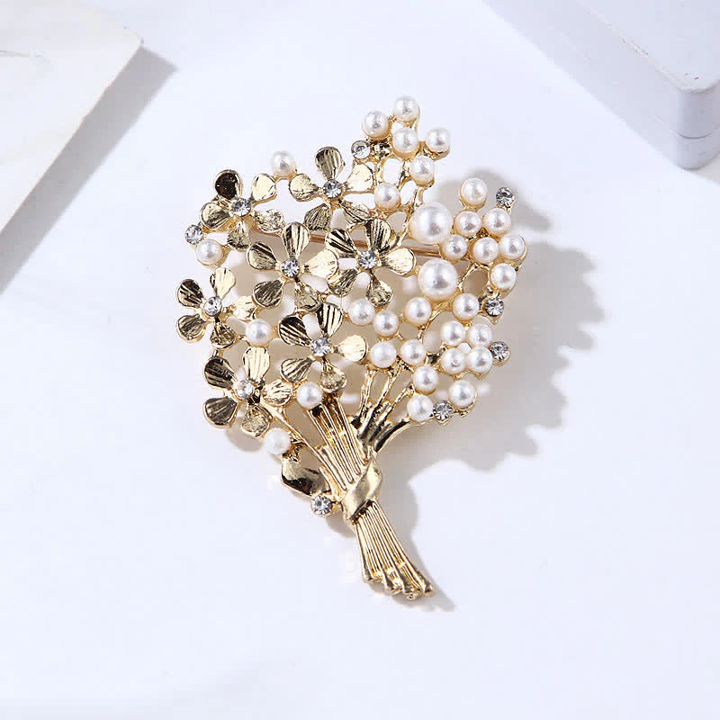 Women's Pearl Bouquet Of Gold Flowers Brooch - Image 5