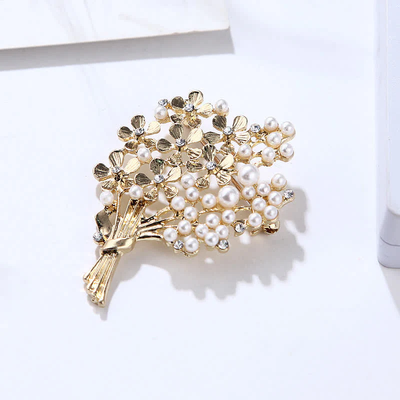 Women's Pearl Bouquet Of Gold Flowers Brooch - Image 6