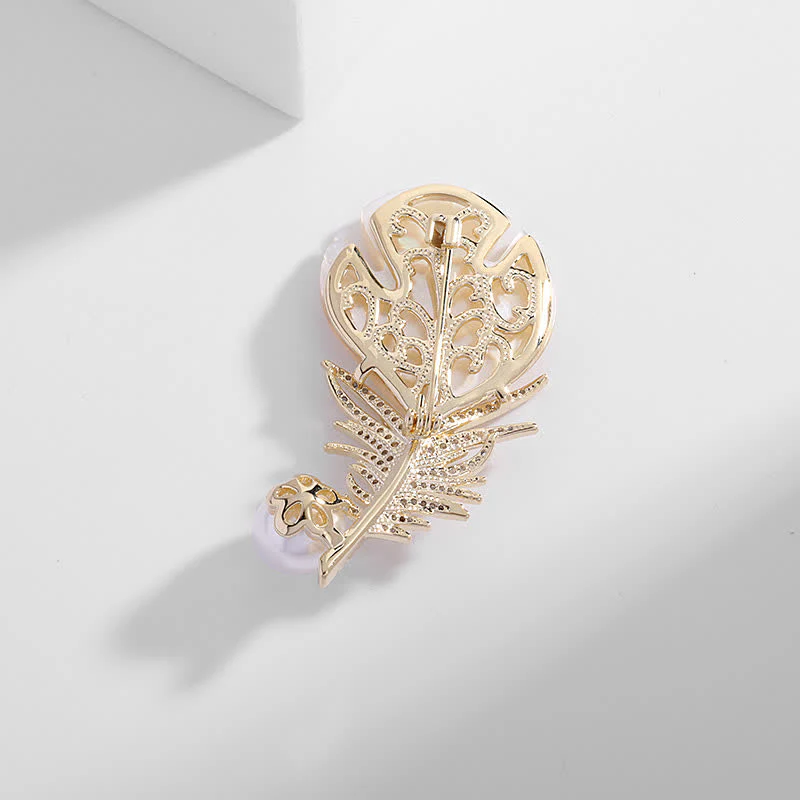 Women's Pearl Shell Feather Brooch - Image 5