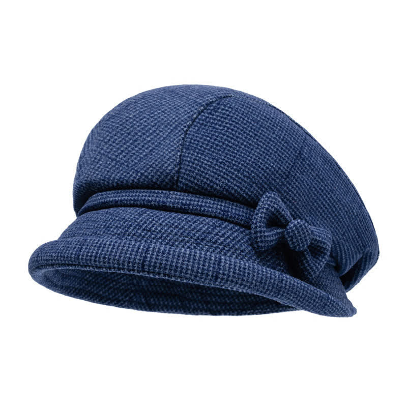 Women's Plaid Bowknot Decor Warm Beret Hat - Image 11