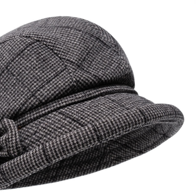 Women's Plaid Bowknot Decor Warm Beret Hat - Image 2