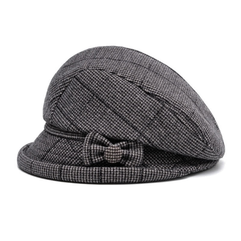 Women's Plaid Bowknot Decor Warm Beret Hat - Image 6
