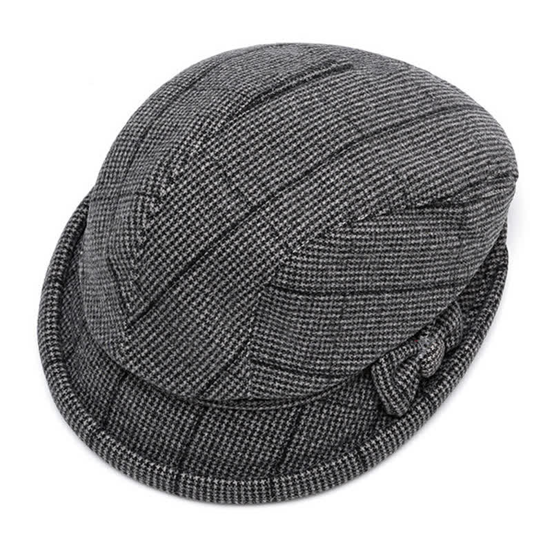 Women's Plaid Bowknot Decor Warm Beret Hat - Image 8