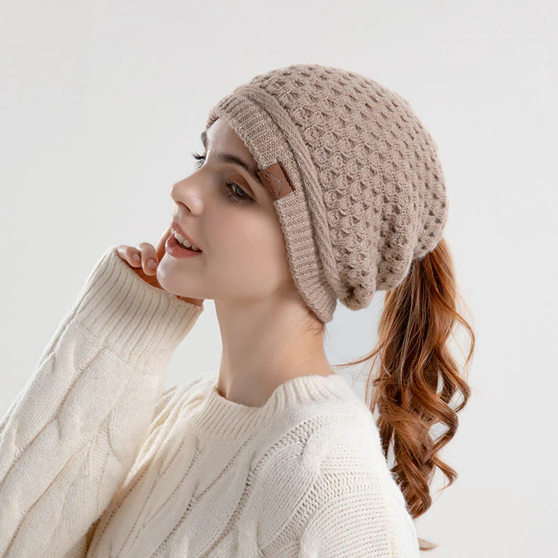 Women's Ponytail Open Winter Warm Knitted Beanie Hat